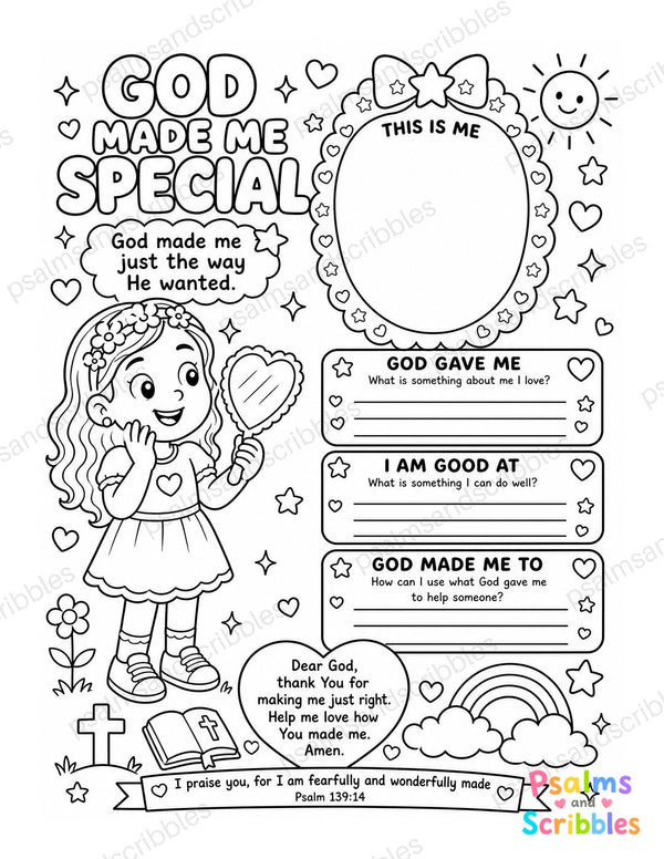 God Made Me Special coloring page, Psalm 139:14